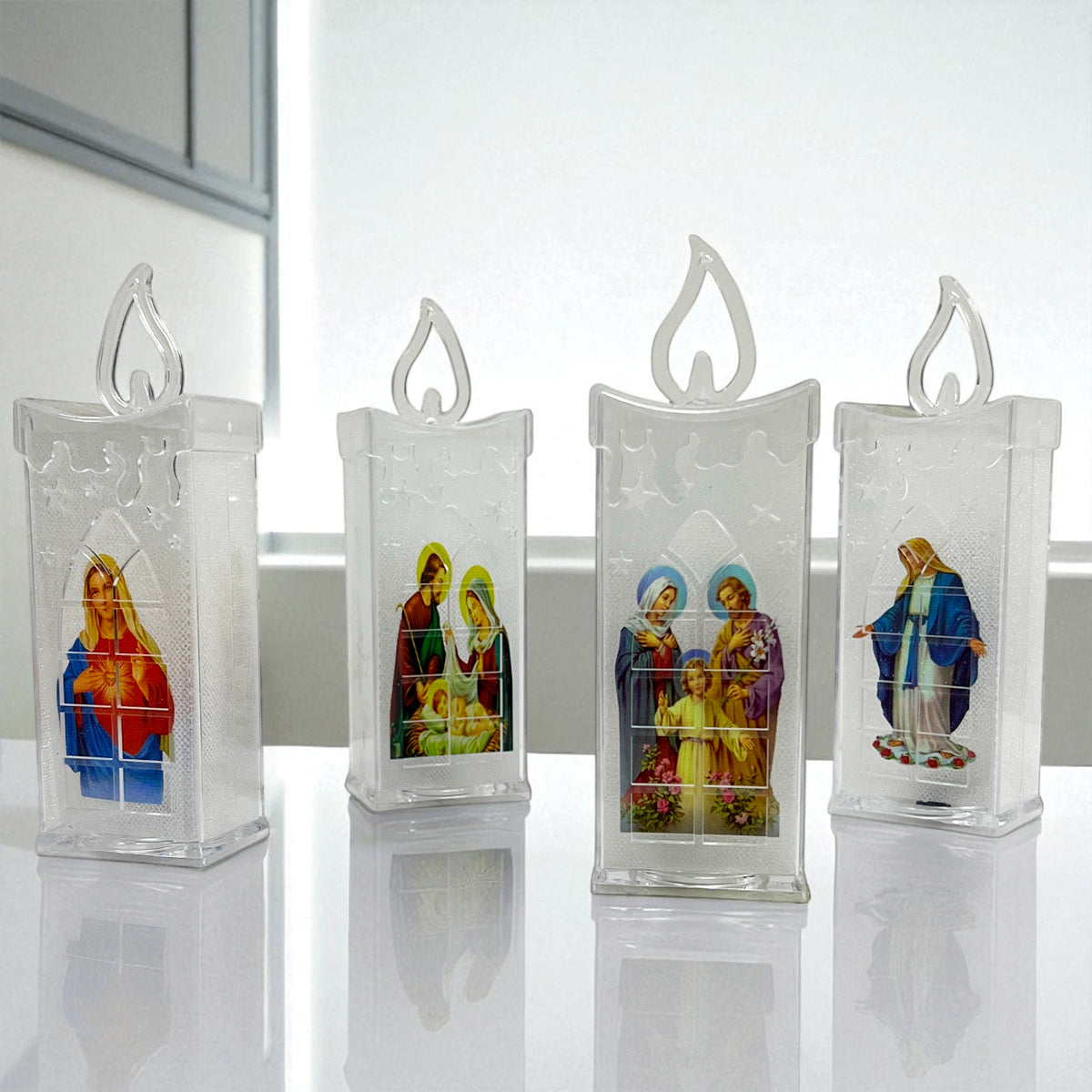 LED Vela 4 Unidades Con Imagen Religiosa Decoración
