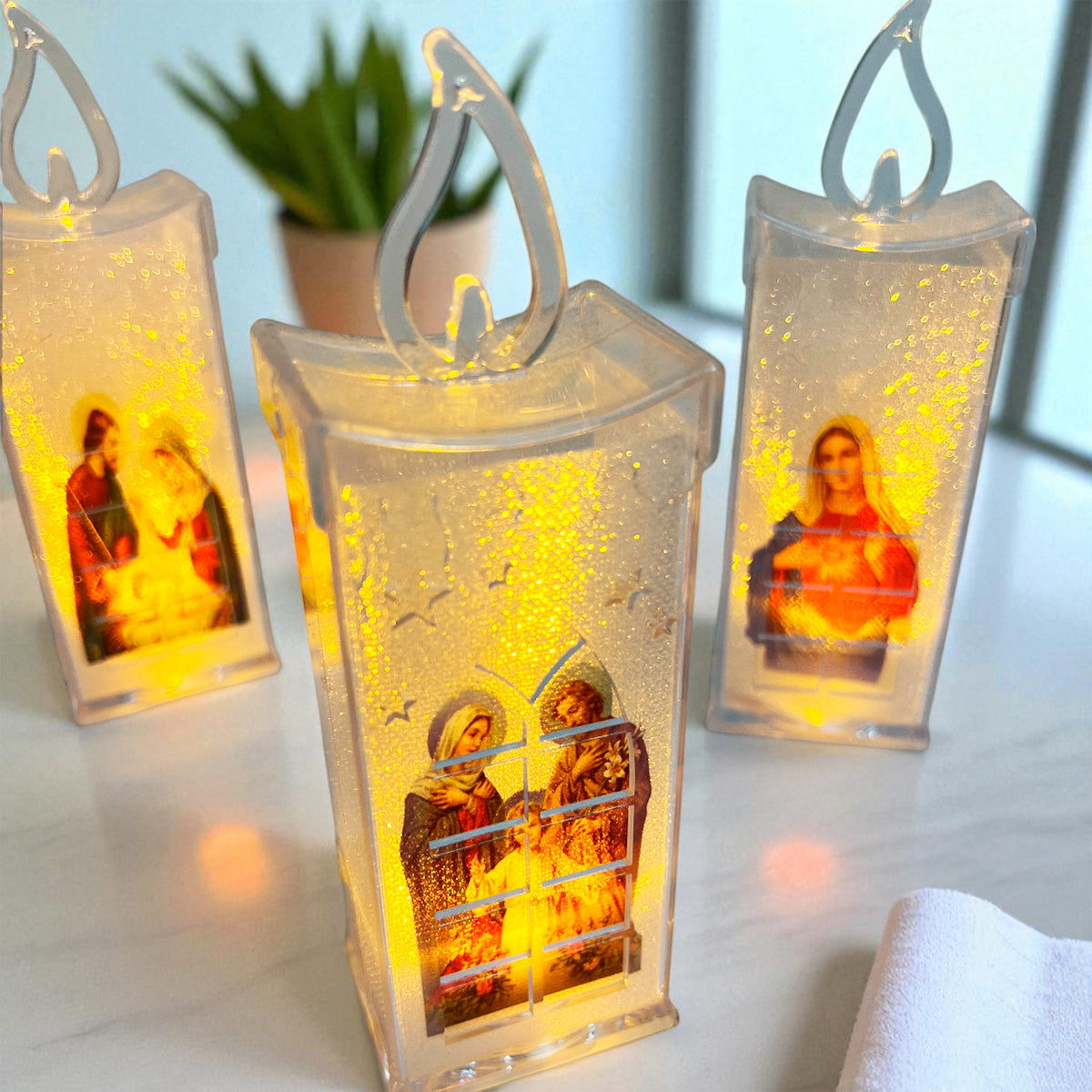 LED Vela 4 Unidades Con Imagen Religiosa Decoración