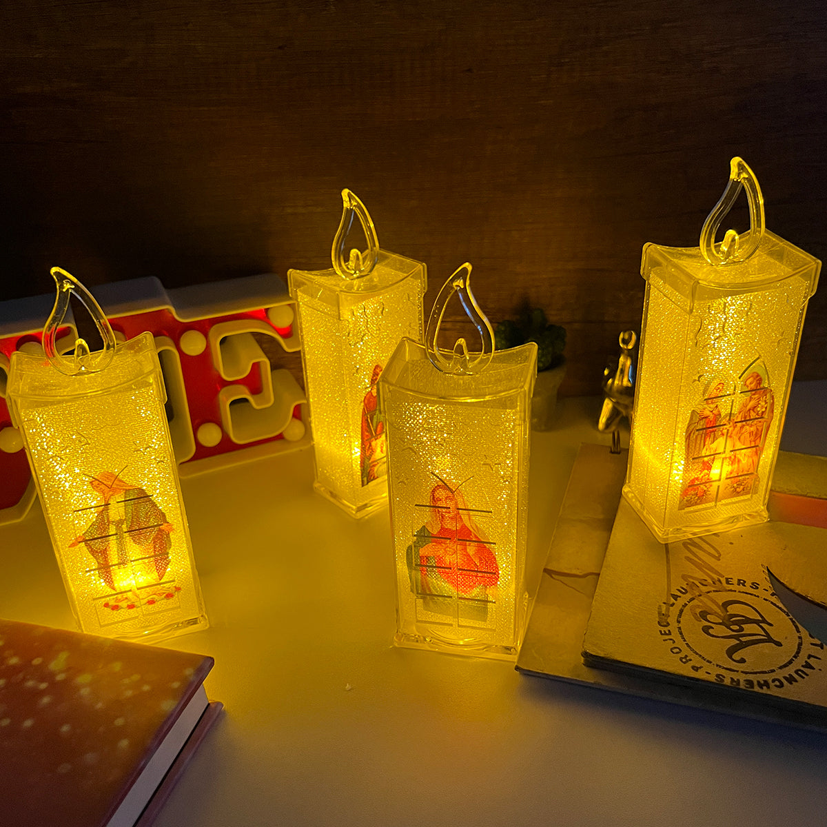 LED Vela 4 Unidades Con Imagen Religiosa Decoración